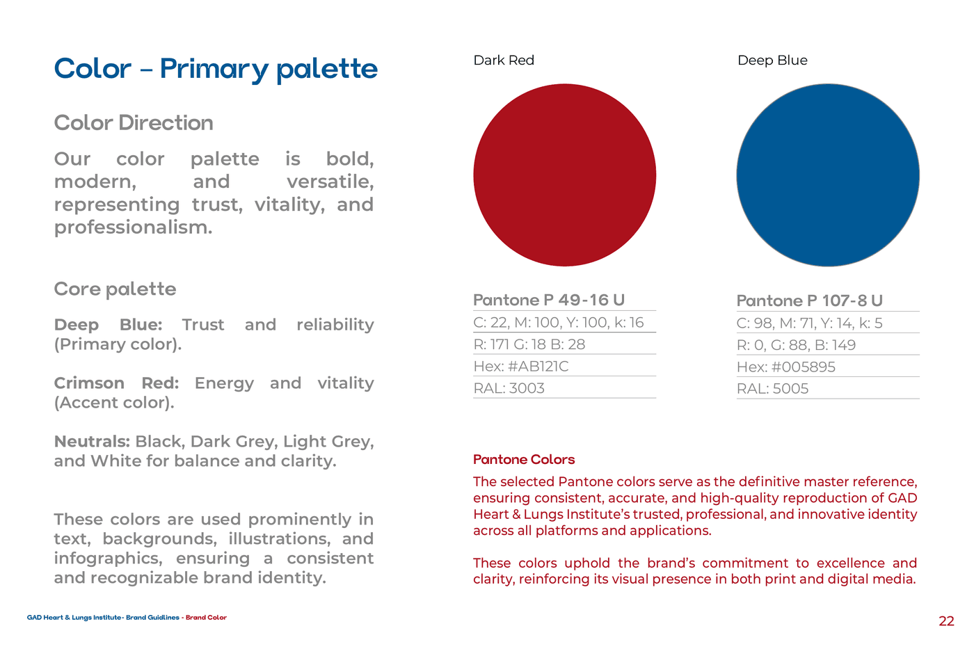 PRIMARY PALETTE · DEEP BLUE + CRIMSON